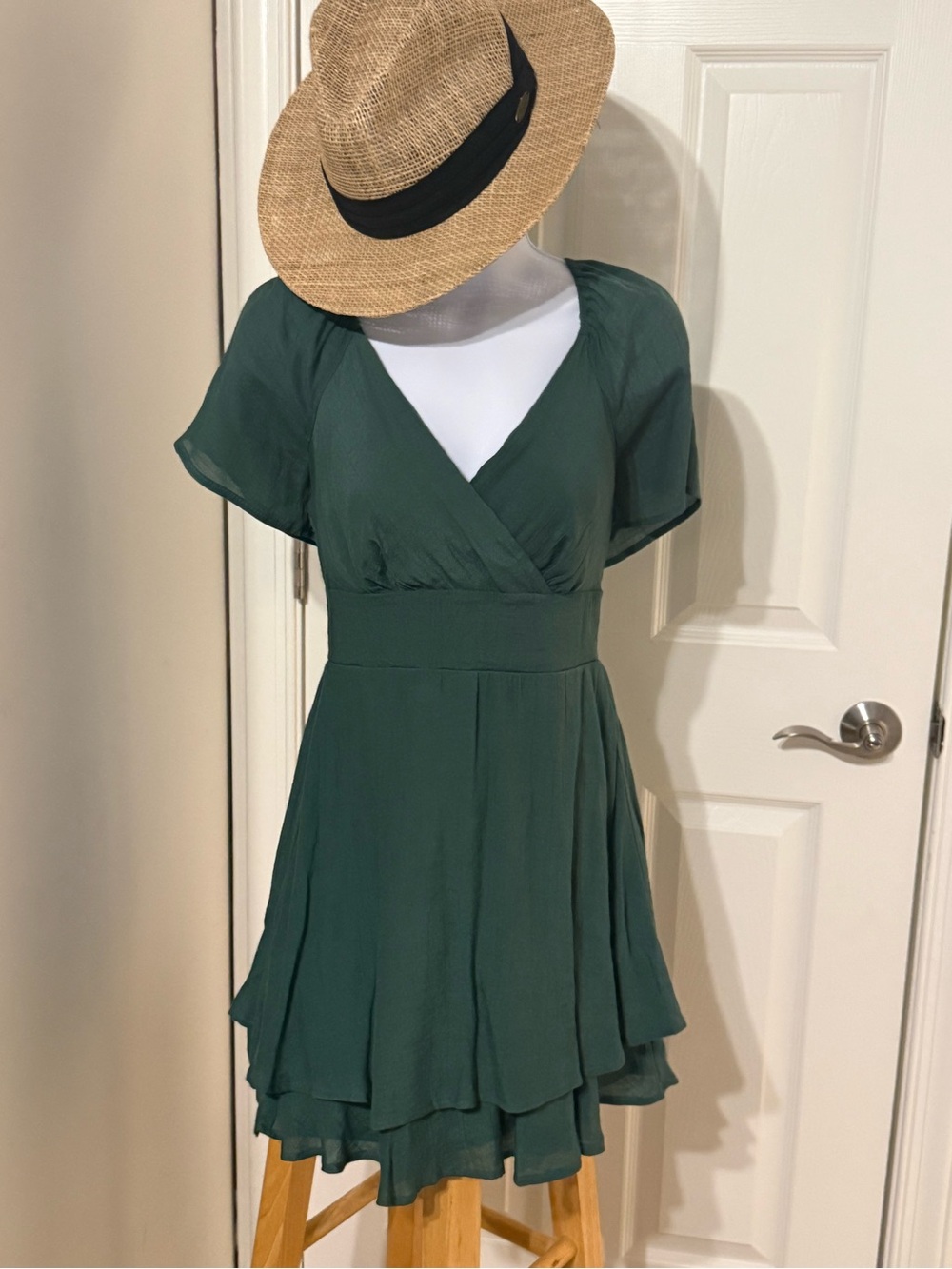 As U Wish Emerald Green Flutter Sleeve Fit & Flare Dress Size Medium